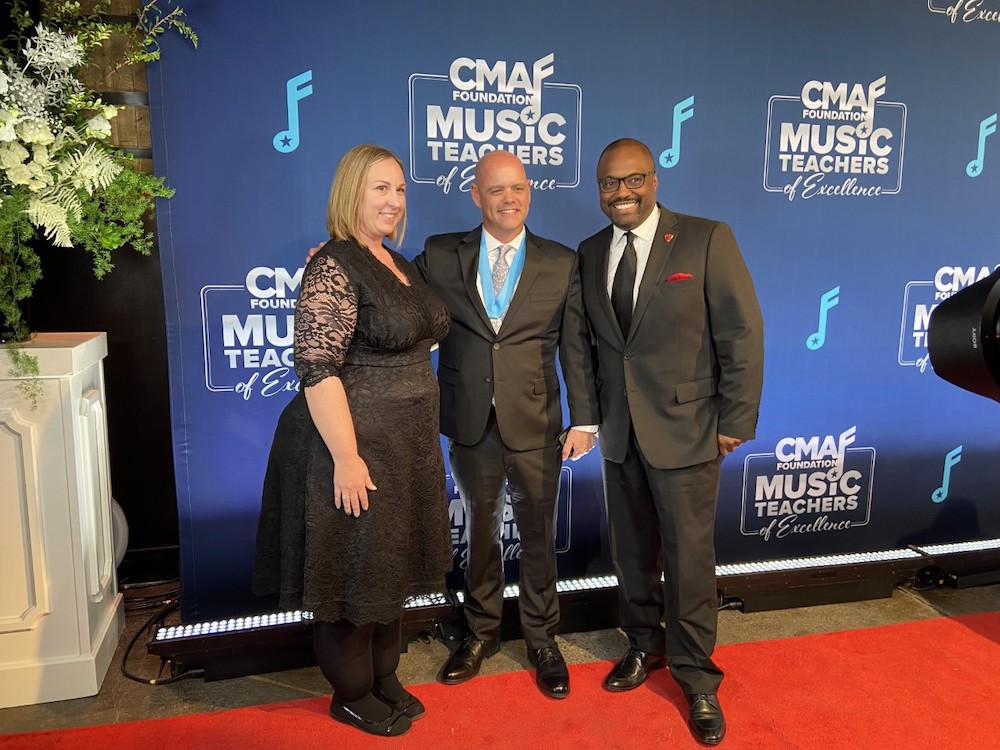 Rutherford County Fine Arts Coordinator, Lindsey Halford, Andrew Lynn, and Stewarts Creek Middle Principal, Dr. Letoni Murry.