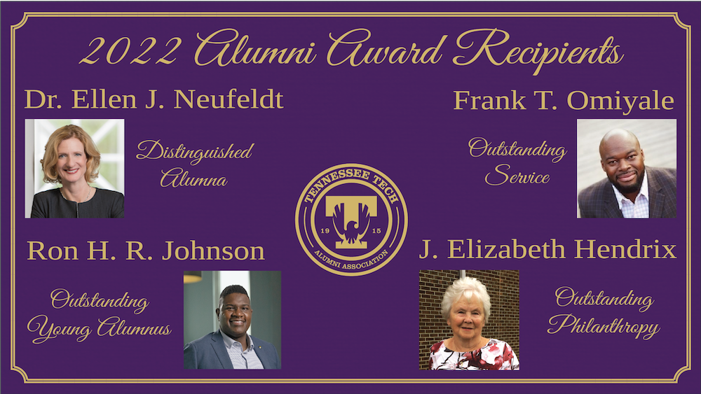 The 2022 recipients are global cyber and technology executive Ron H.R. Johnson, Outstanding Young Alumnus Award; former Golden Eagle and NFL player Frank T. Omiyale, Outstanding Service Award; former mathematics teacher J. Elizabeth Hendrix, Outstanding Philanthropy Award; and the president of California State University San Marcos Ellen J. Neufeldt, Distinguished Alumnus Award. 