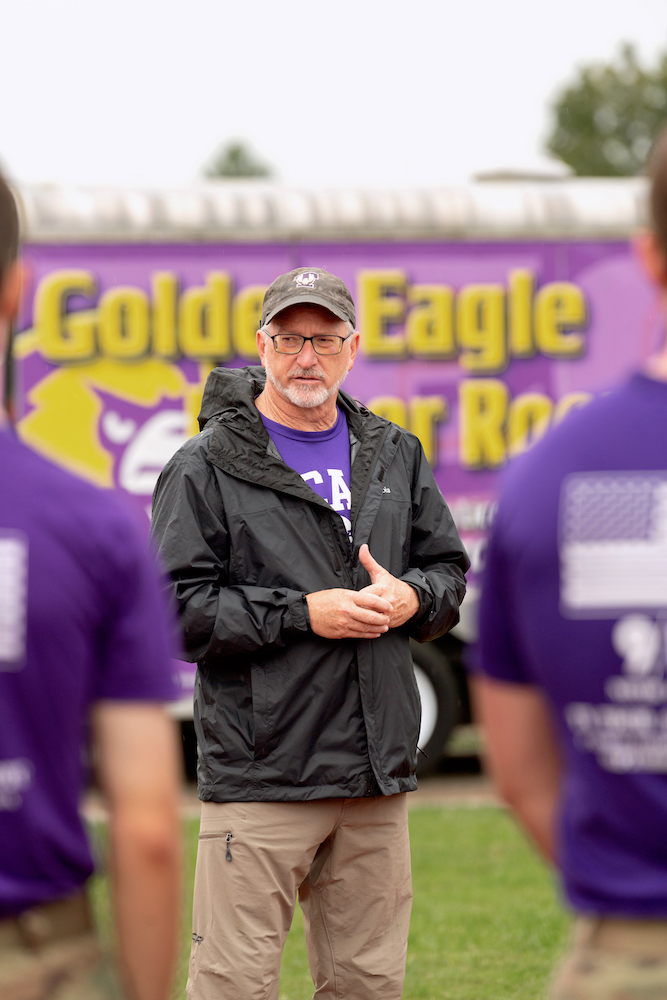 President Phil Oldham speaks to cadets