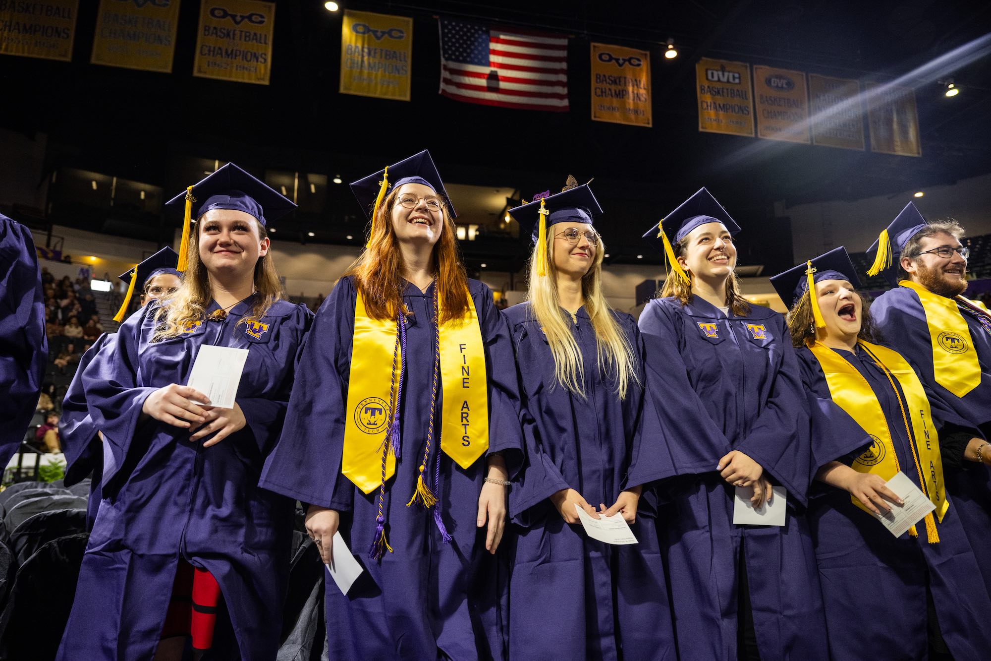 Graduates of Tech's College of Fine Arts celebrate their achievements.