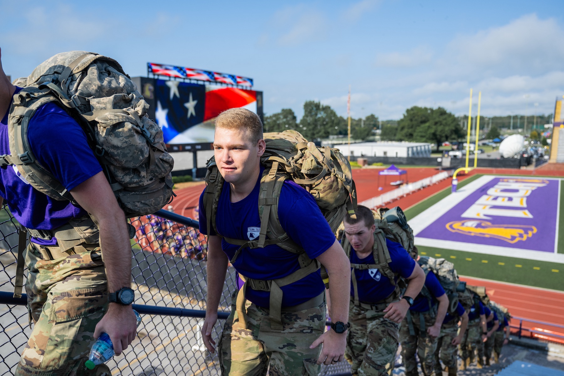 Cadet Jason Perricone, a military science level IV student at Tech, walks up the stairs of Tucker Stadium at the annual 9/11 memorial stair climb.