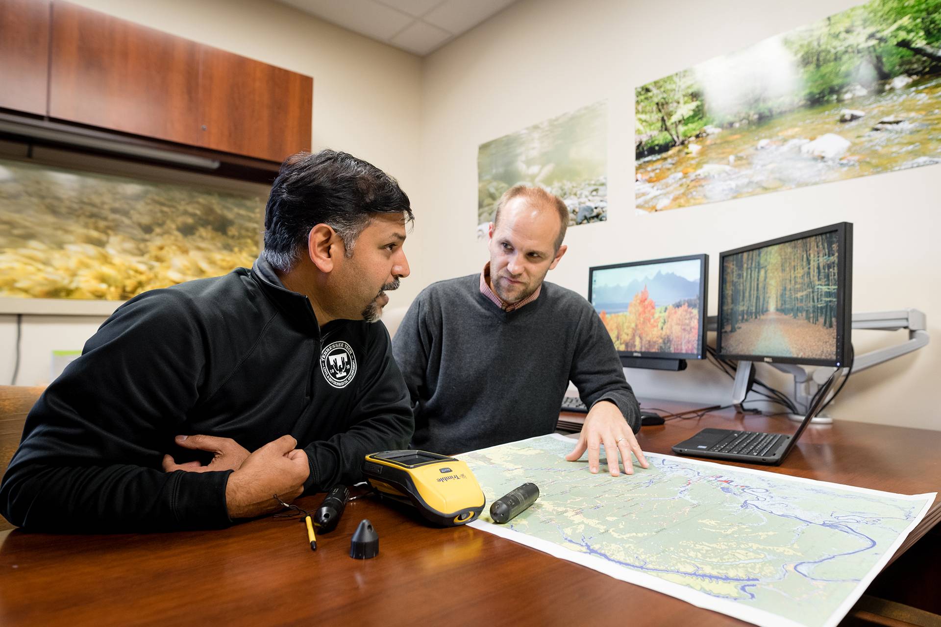  Justin Murdock (right) and Alfred Kalyanapu will lead Tech’s team evaluating wetlands enrolled in the USDA Wetlands Reserve Program. 