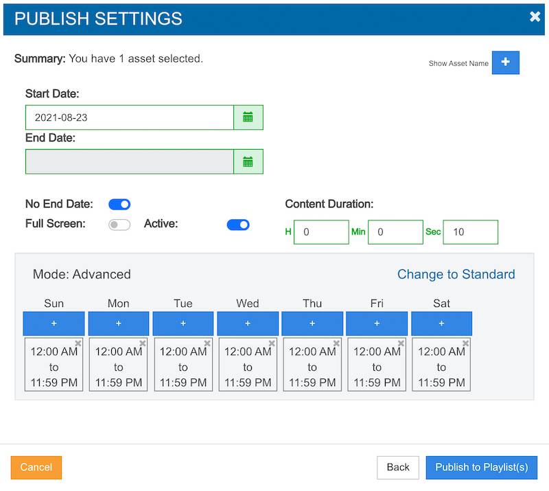 Publish Announcement Advanced Schedule