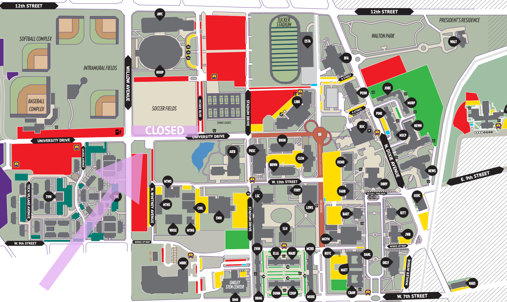 Map of closure of part of University Drive