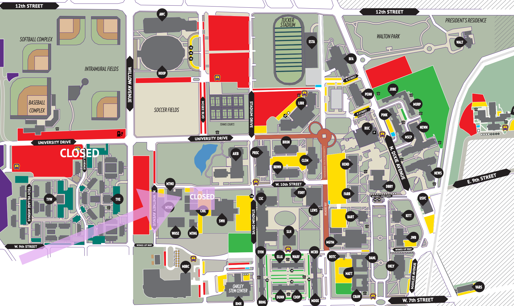 map of Southwest Hall Gold lot closure
