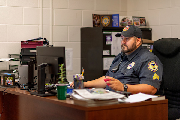 Police officer writing a report