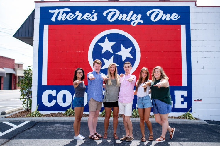 wings up in front of tri-star logo in downtown cookeville