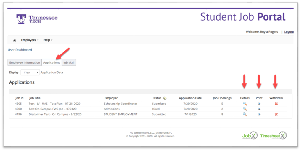My Dashboard Applications Page