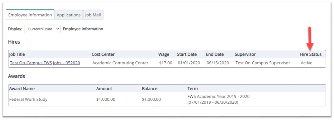 my dashboard employee information screen