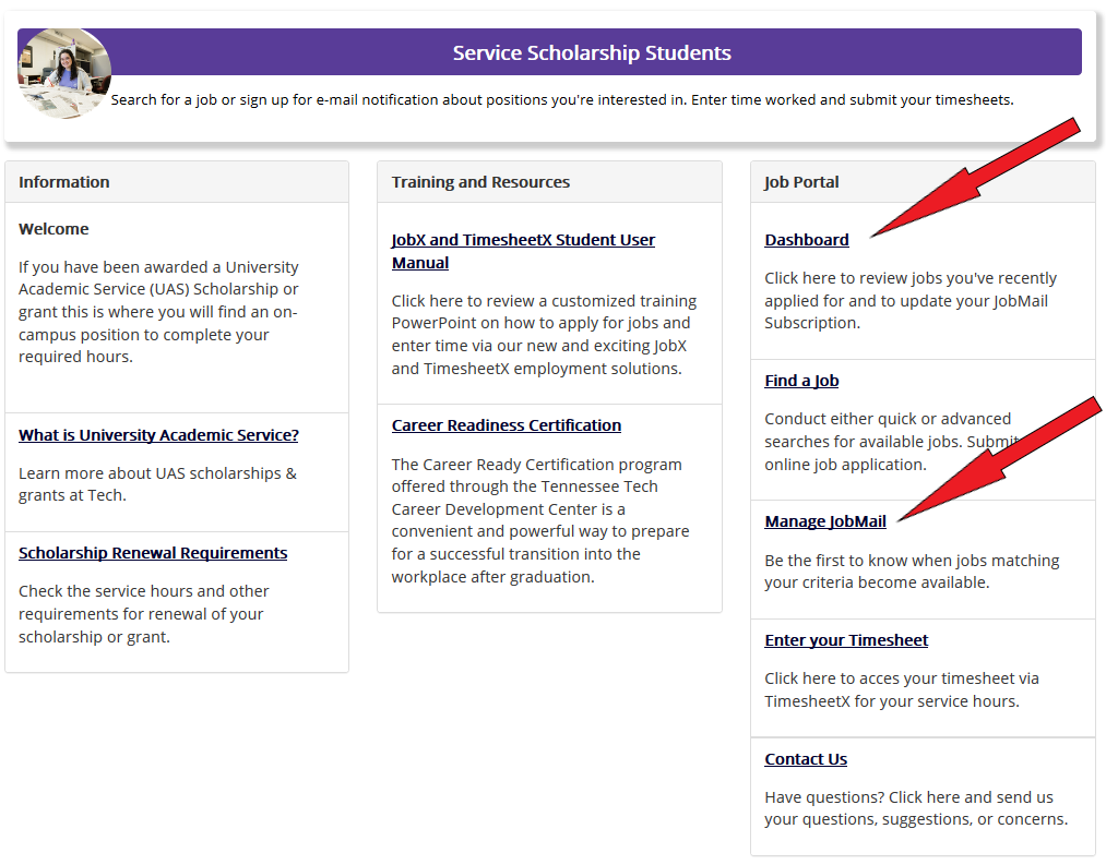 service scholarships students homepage