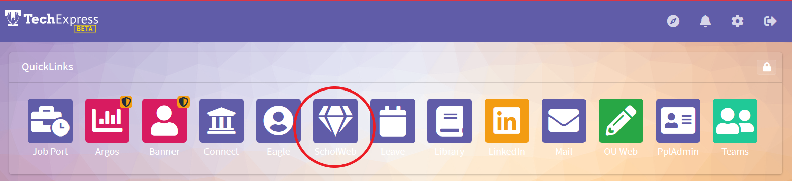tech express quick links with scholweb icon circled