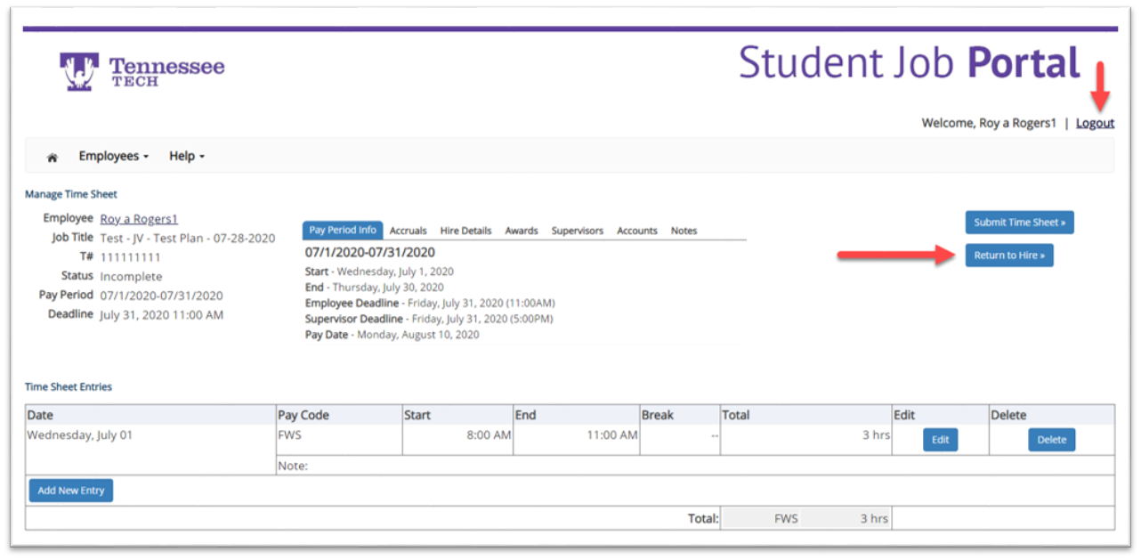 manage time sheet screen