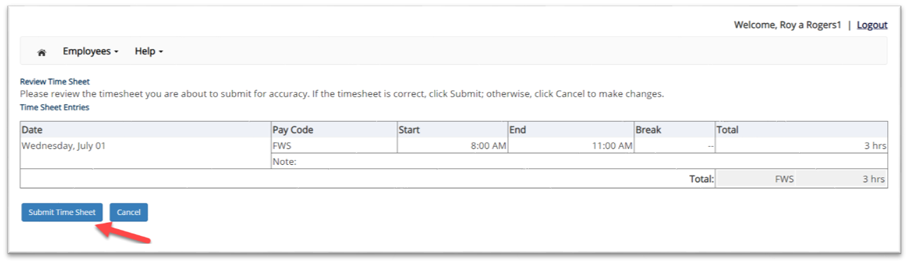 review time sheet screen