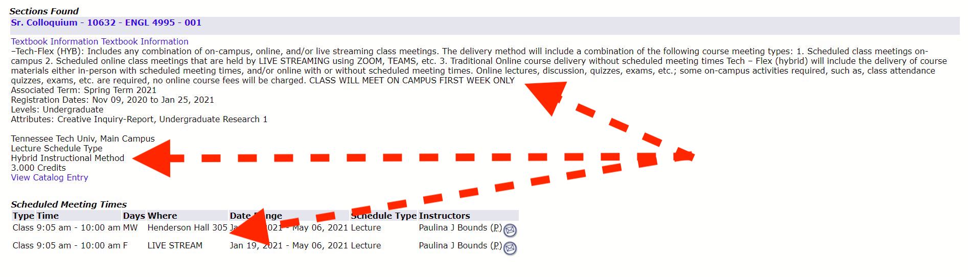 Example of what a hybrid/Tech Flex course looks like in Eagle Online.