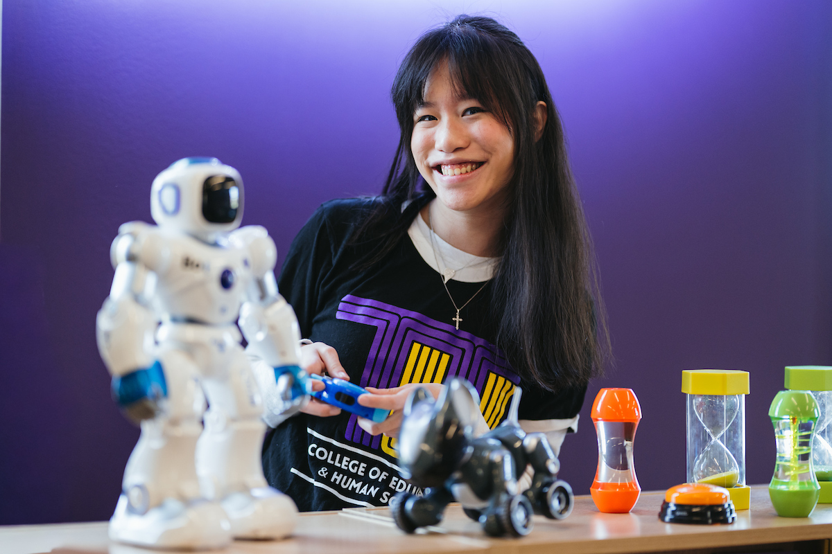 Sara Frisbee, an Early Childhood Education major, works inside Bartoo Hall.