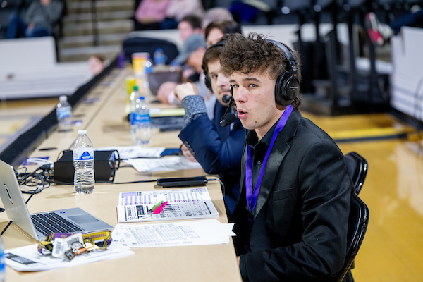 Carson Crouch reporting on a Tech basketball game