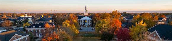 Aerial view of Derryberry Hall during fall foilage.