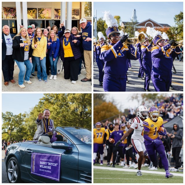 Collage of images of people celebrating homecoming 