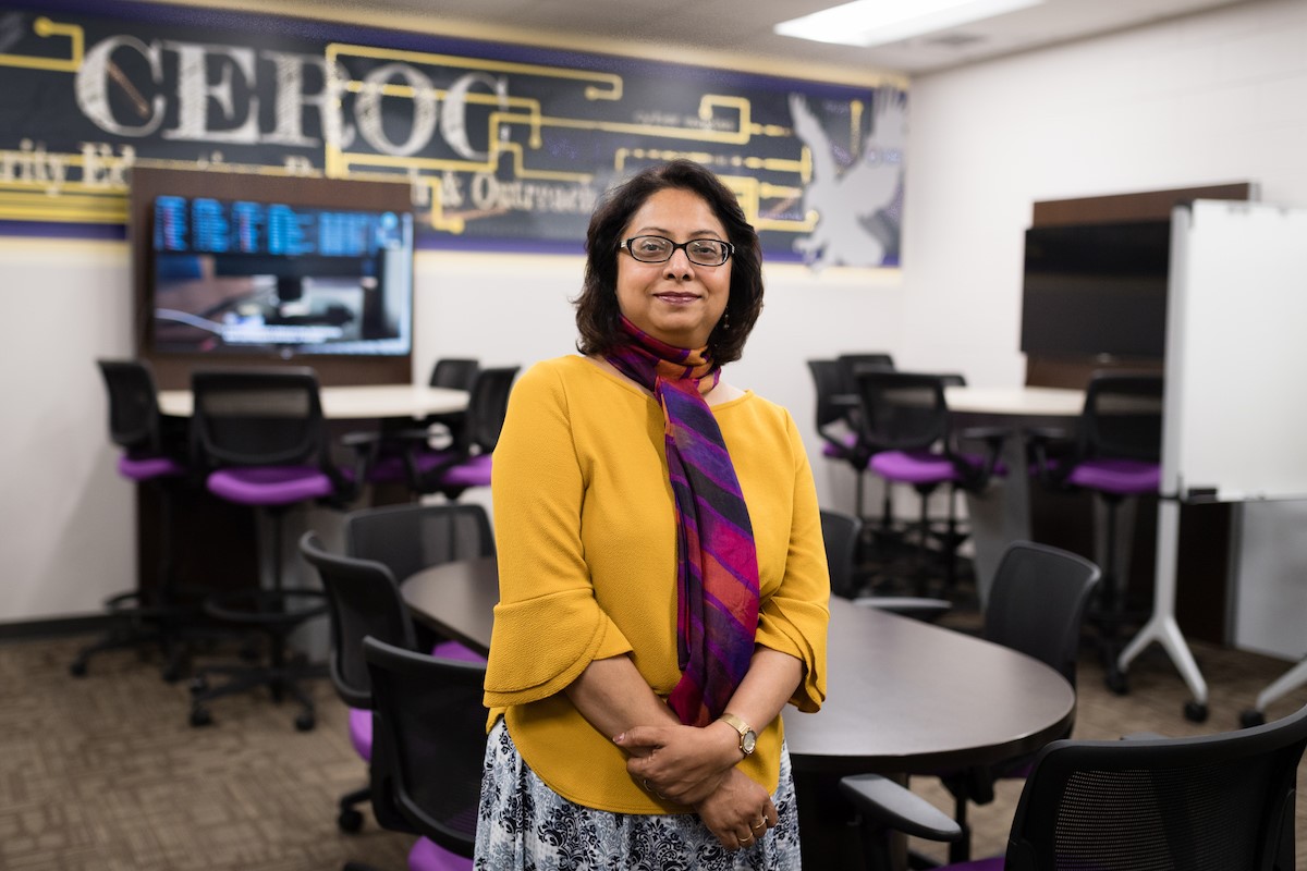 A portrait of Dr. Siraj in a CEROC lab.