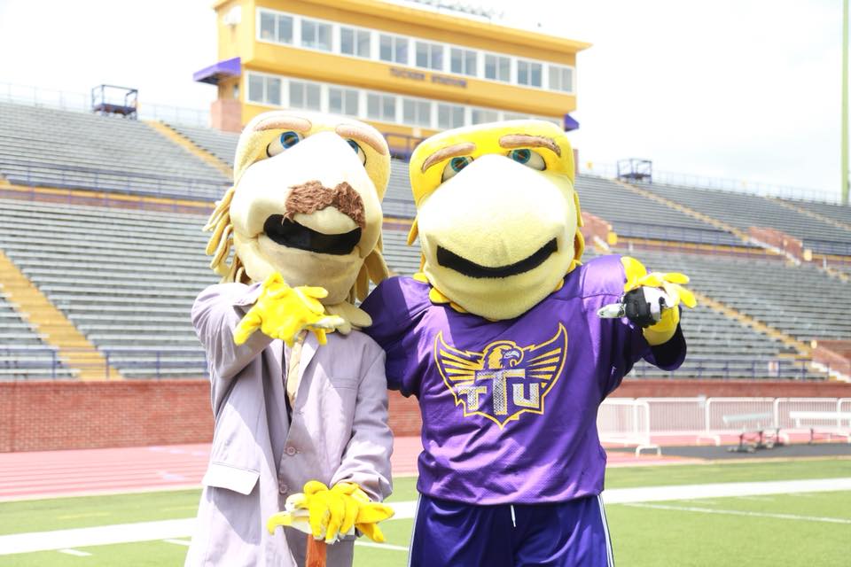 Two eagle mascots on Overall Field