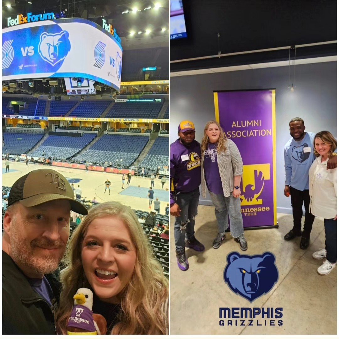 A photo collage of alumni at the game