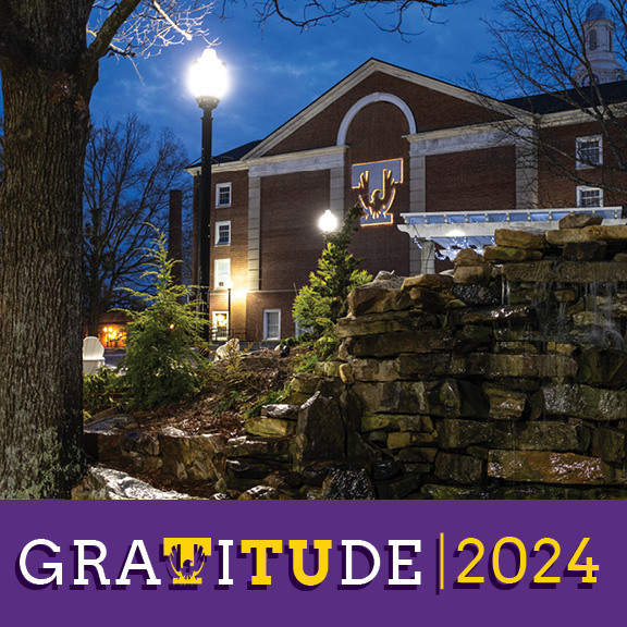 The north side of Derryberry Hall at dusk