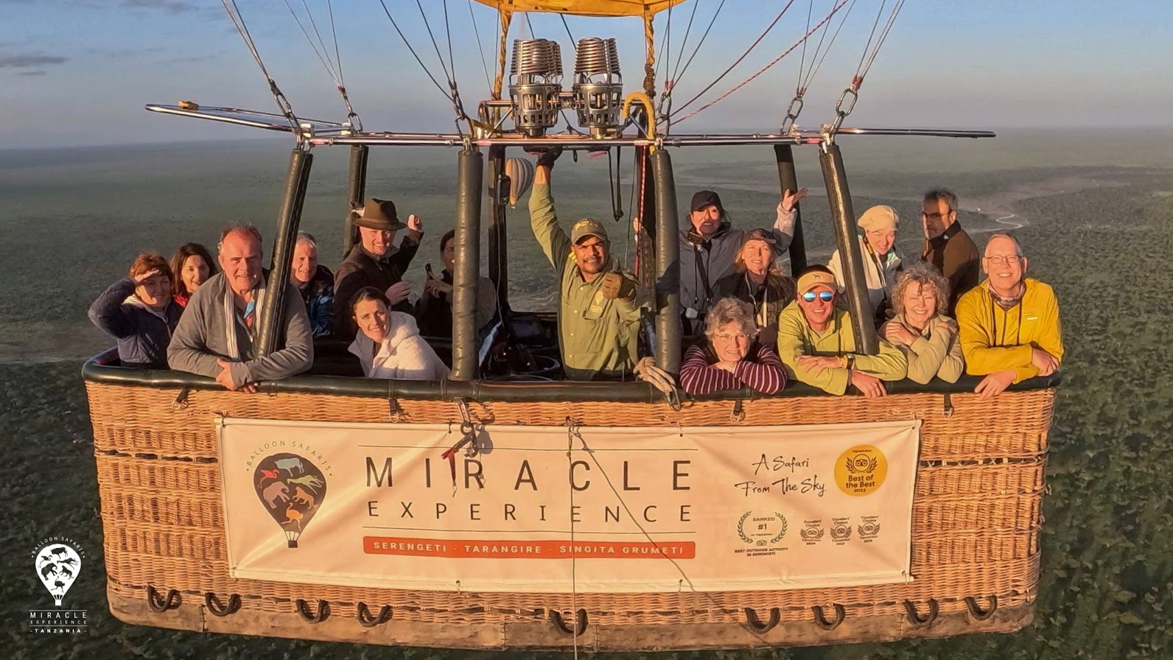 Travelers in a hot air balloon