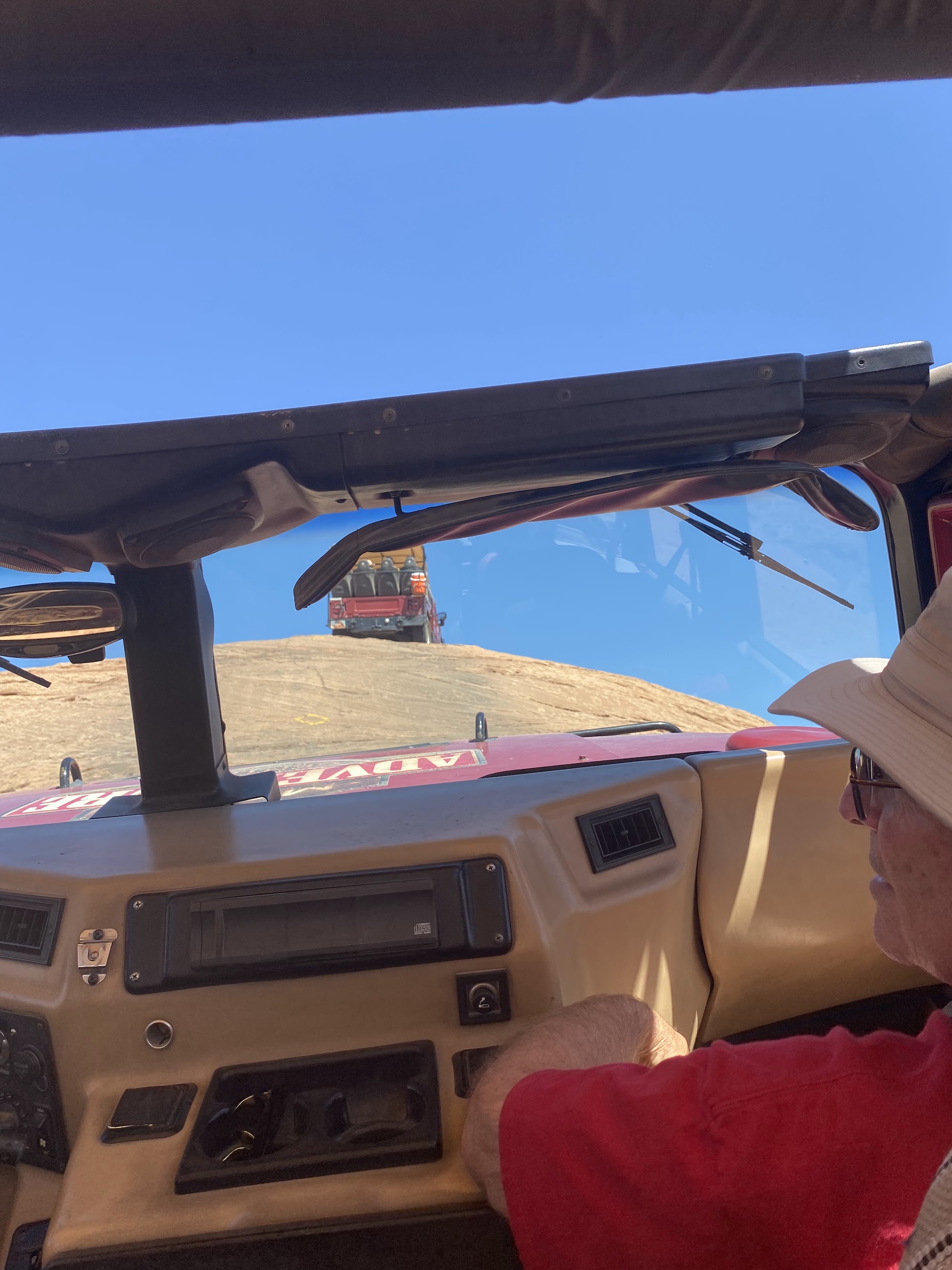 a view through the windshield of a Hummer